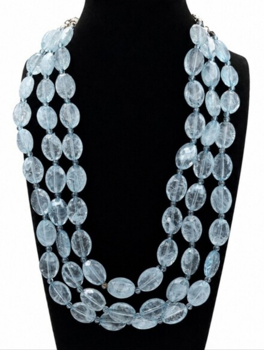 💎 Scratch & Dent Light Blue 3-Strand Faceted Bead Layered Statement Necklace